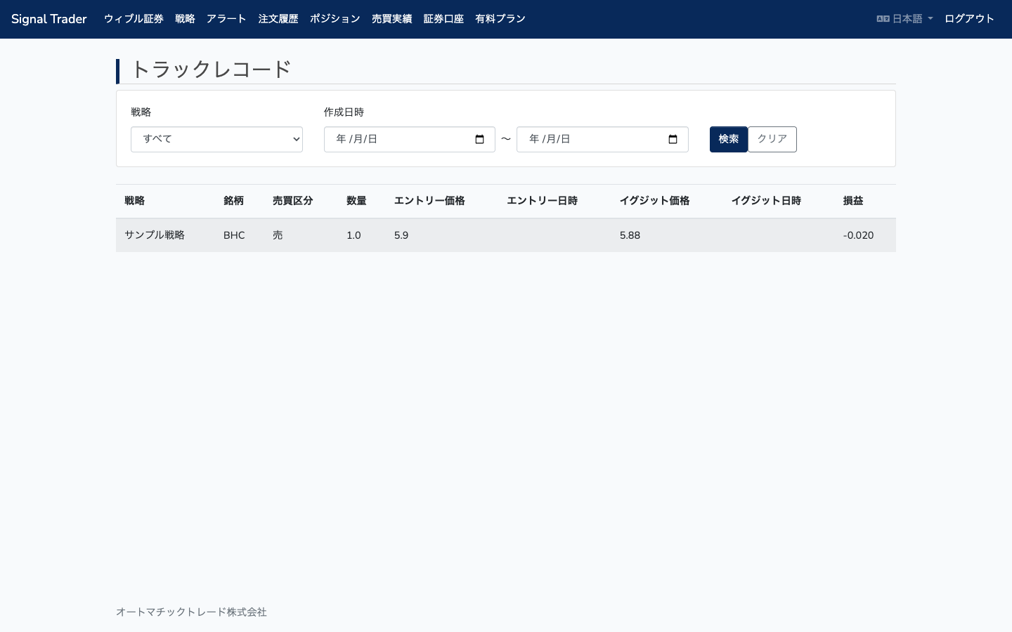 トラックレコード画面